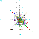 A close-up reveals overlapping colored branches, gray and black axes, and small fragments around the central cluster.